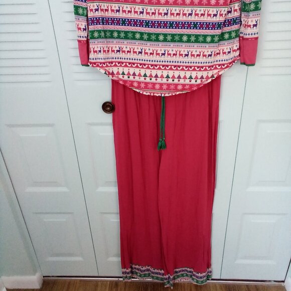 MATILDA JANE S CHRISTMAS PAJAMA SET SNOW FLAKES REINDEERS TREES STRIPED HENLEY - Picture 7 of 10